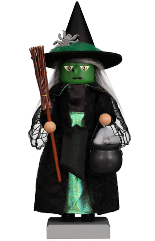 German Premium Nutcracker: Halloween Witch with Broom & Cauldron
