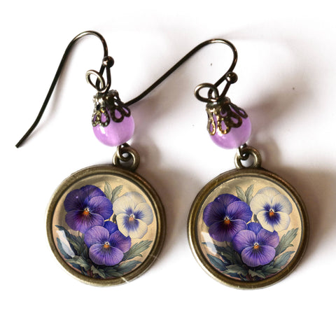 Spring Pansies Earrings, Handmade in Detroit