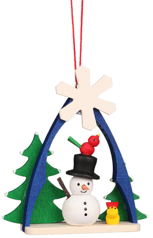 German Christmas Ornament: Arch with Snowman & Birds