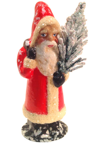 German Papier Mache Sparkly Santa with Red Coat