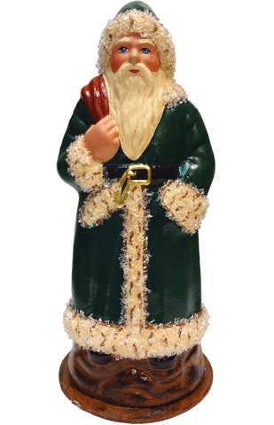 German Papier Mache Sparkly Santa with Green Coat