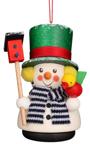 German Christmas Ornament: Snowman with Bird House