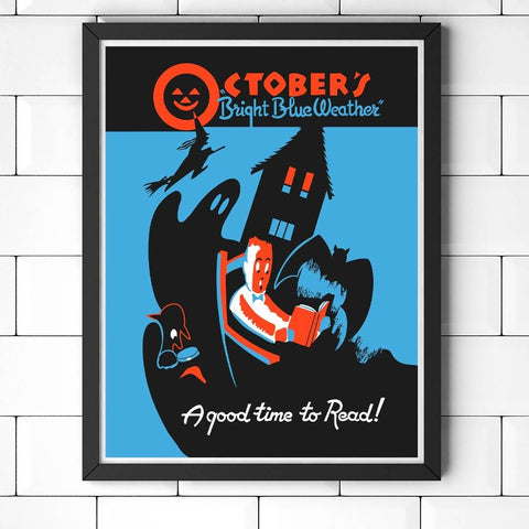Art Print: Vintage WPA October A Good Time to Read (14" x 11")