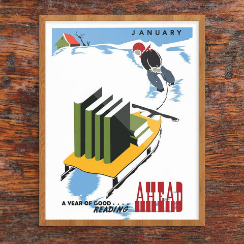 Art Print: Vintage WPA Year of Good Reading Ahead (14" x 11")