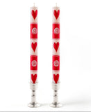 Pair of Hand Crafted Dinner Candles, Valentine Hearts