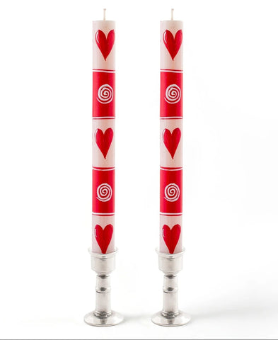 Pair of Hand Crafted Dinner Candles, Valentine Hearts