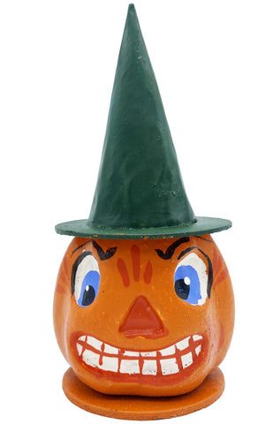 German Papier Mache Jack o' Lantern with Green Hat