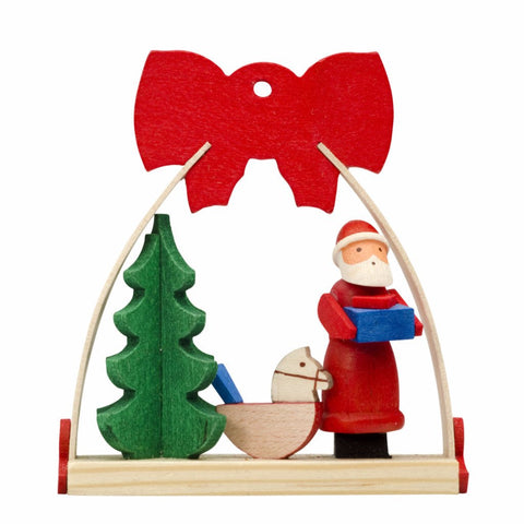 German Christmas Ornament: Bow Arch with Santa & Toys & Tree