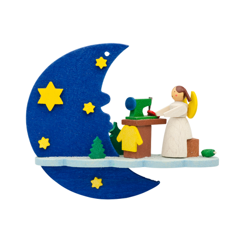 German Christmas Ornament: Angel on Cloud with Sewing Machine