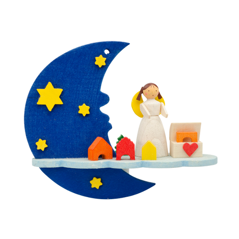 German Christmas Ornament: Angel on Cloud with Christmas Toys