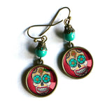 Calavera Earrings with Blue Eyes, Handmade in Detroit