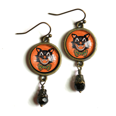 Retro Black Cat Earrings, Handmade in Detroit