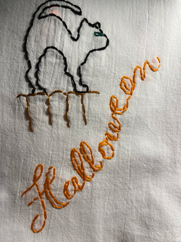 Millie's Tea Towels, Hand Embroidered: Halloween Collection (9 to choose from)