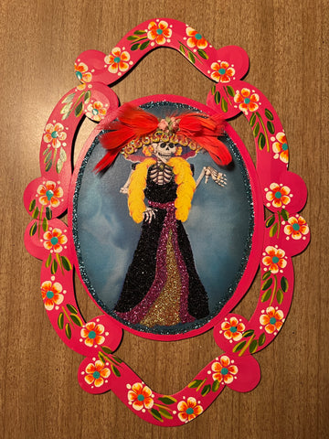 Painted Tin Wall Hanging: Catrin y Catrina