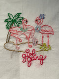 Millie's Tea Towels, Hand Embroidered: Flamingo Lingo Collection (9 to choose from)