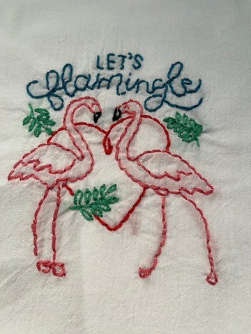 Millie's Tea Towels, Hand Embroidered: Flamingo Lingo Collection (9 to choose from)