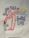 Millie's Tea Towels, Hand Embroidered: Flamingo Lingo Collection (9 to choose from)