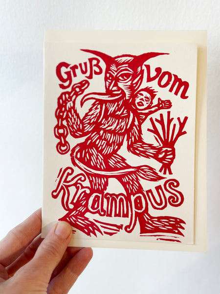 Krampus Card: Letterpress, Linocut – Convivio Bookworks