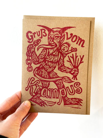 Krampus Card: Letterpress, Linocut