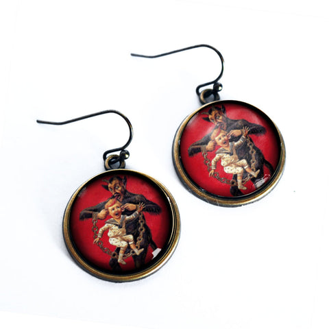 Krampus with Naughty Child Earrings, Handmade in Detroit