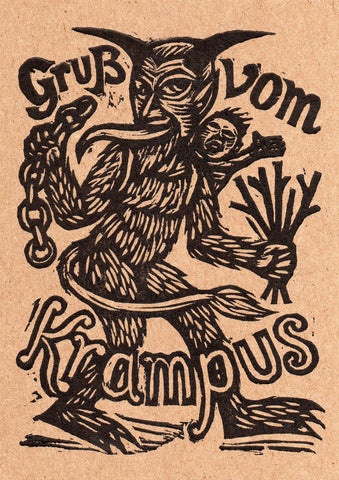 Krampus Postcard/Miniprint: Letterpress, Linocut