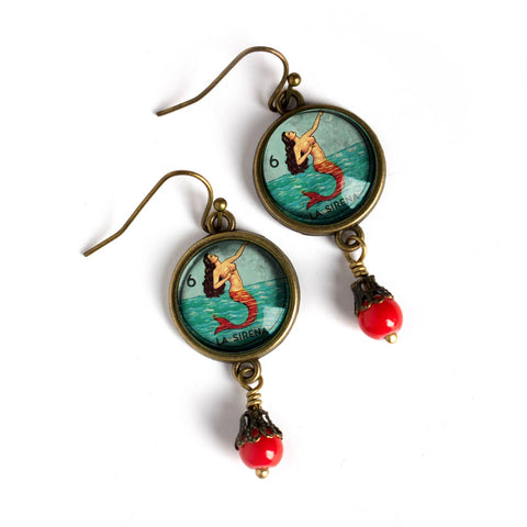 La Sirena Loteria Earrings, Handmade in Detroit