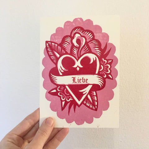 Liebe (Love) Card: Letterpress, Linocut