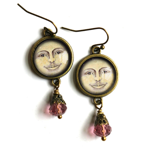 Victorian Man in the Moon Earrings, Handmade in Detroit