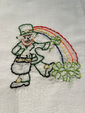 Millie's Tea Towels, Hand Embroidered: St. Patrick's Day Leprechaun