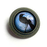 Raven & Purple Moon Brooch, Handmade in Detroit