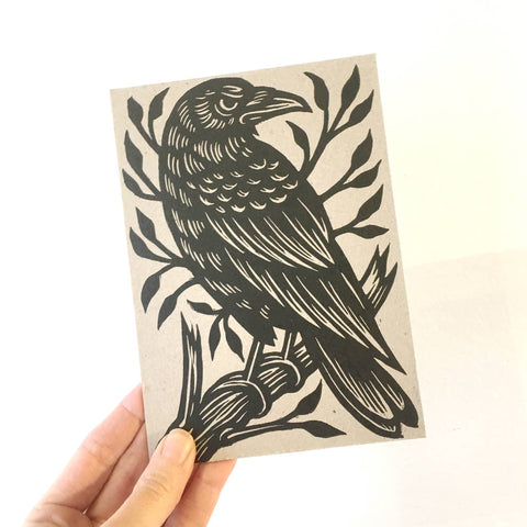 Raven Postcard/Miniprint: Letterpress, Linocut