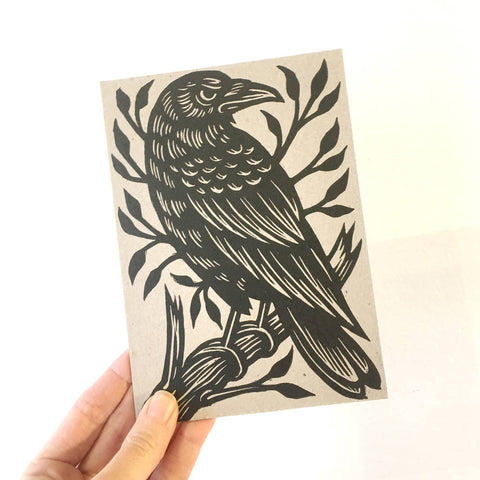 Raven Postcard / Miniprint: Letterpress, Linocut