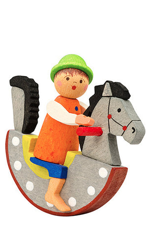 German Christmas Ornament: Kid on Rocking Horse