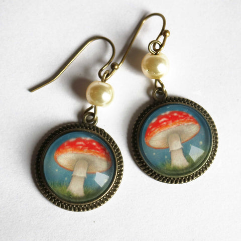 Moonlit Toadstool Earrings, Handmade in Detroit