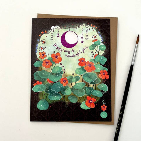 Birthday Card: Moon Garden Nasturtiums