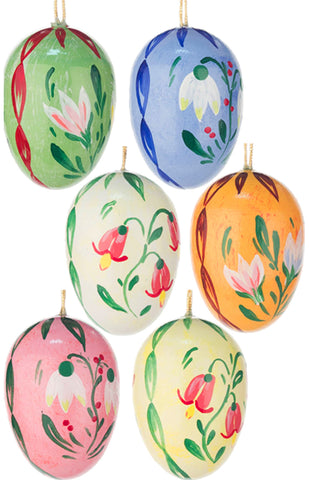Handmade Wooden Floral Egg Ornaments from Germany