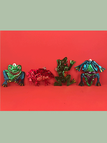 Mexican Tin Ornaments: Frogs