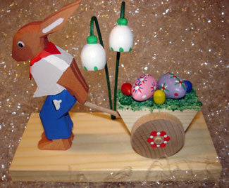 Handmade Wooden Easter Bunny with Egg Cart from Germany