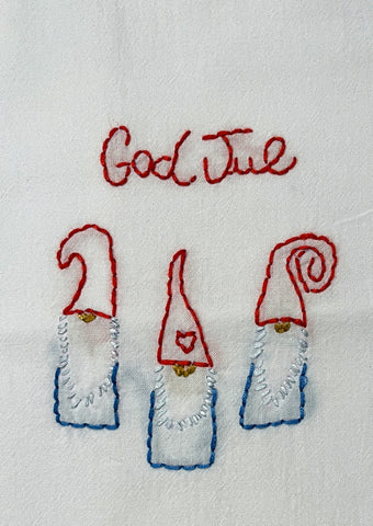 Millie's Tea Towels, Hand Embroidered: Gnomes & Tomten (9 to choose from)