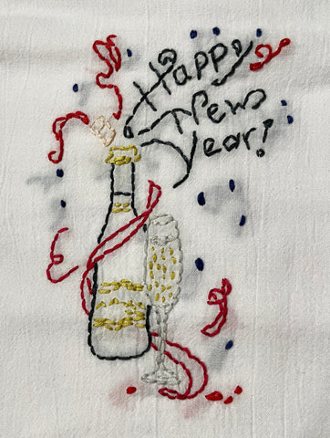 Millie's Tea Towels, Hand Embroidered: Happy New Year