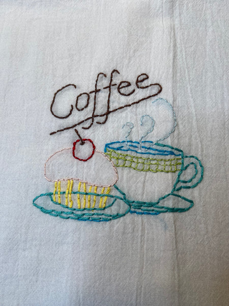 Hand Embroidered Espresso Coffee Kitchen Towel