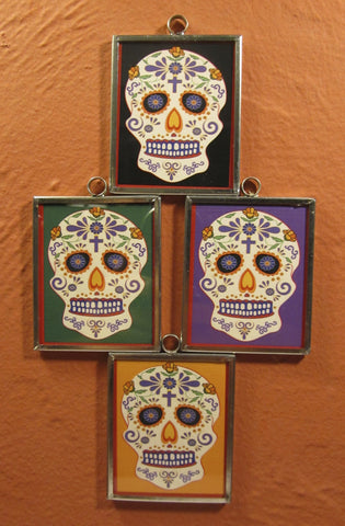 Tin Framed Sugar Skull: Poppies