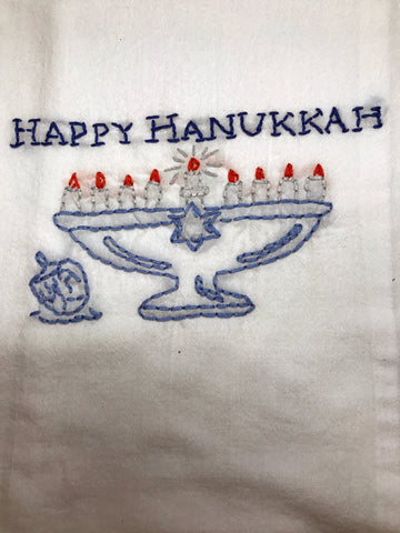 Millie's Tea Towels, Hand Embroidered: Hanukkah