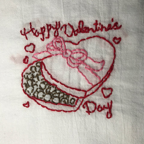 Millie's Tea Towels, Hand Embroidered: Valentine Chocolates