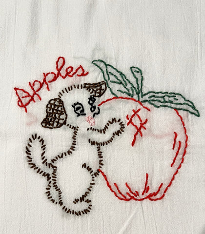 Millie's Tea Towels, Hand Embroidered: Pups with Produce (5 to choose from)