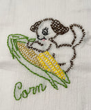 Millie's Tea Towels, Hand Embroidered: Pups with Produce (5 to choose from)