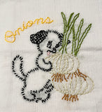 Millie's Tea Towels, Hand Embroidered: Pups with Produce (5 to choose from)