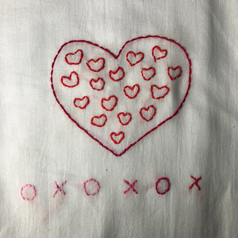 Millie's Tea Towels, Hand Embroidered: Hugs & Kisses XOXO