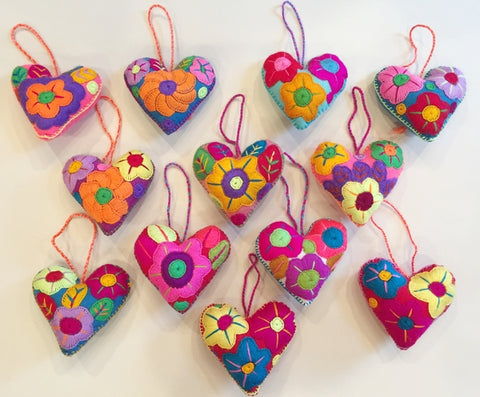 Mexican Hand Embroidered Hearts