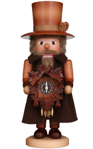 German Premium Nutcracker: Clockmaker with Key-Wound Clock, Natural Finish